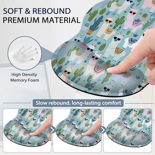 Cute Alpacas Ergonomic Keyboard and Mouse Wrist Rest Set, Cacti Mouse Pad with Non Slip Base, Soft Cloth Surface for Office and Home Typing Support