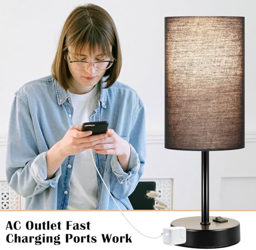 ZJOJO Black Table Lamp Set of 2, 13.8" Small Lamp for Bedroom Nightstand