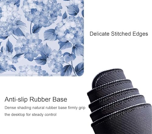 Blue Hydrangea Flowers Large Gaming Mouse Pad Keyboard Desk Pad Extended Mouse Pad Gaming Office Decor, PC Laptop Mouse Pads Large (31.5x151.8 in) with Stitched Edges Non-Slip Base Mousepad XL
