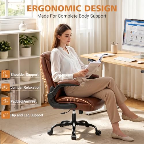 PU Leather Office Chair, Comfy Executive Chair with Flip-up Arms