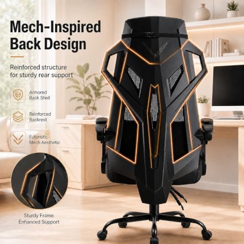 GTPLAYER Gaming Chair, Computer Chair with Mesh Back, Ergonomic Gaming Chair with Footrest, Reclining Gamer Chair with Adjustable Headrest and Lumbar Support for Gaming and Office (Black)