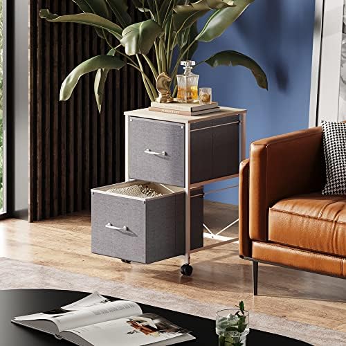 DEVAISE 2 Drawer Mobile File Cabinet, Fabric Vertical Filing Cabinet