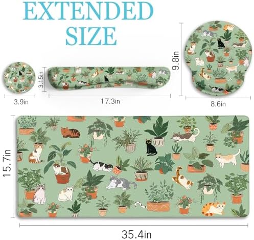 LIMKRIAN Cat Ergonomic Mouse Pad XXL Desk Mat Set, Green Desk Accessories