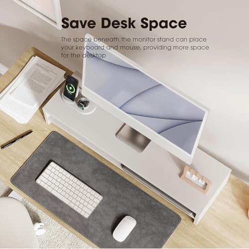 Fenge 31.5 Inch Dual Monitor Stand Riser for Desk, White