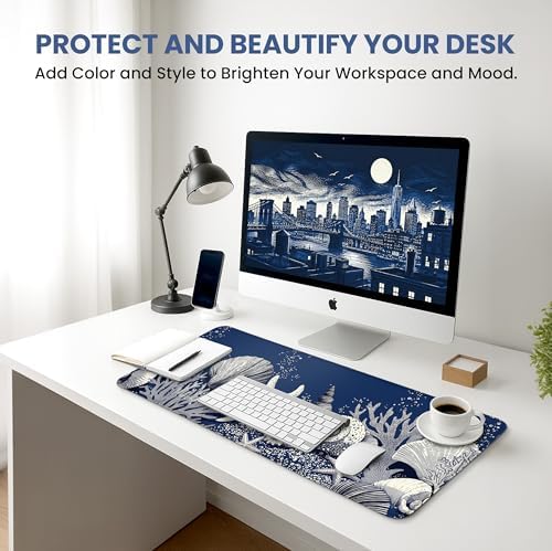 Aesthetic Desk Mat, Cute Coral Silence Desk Pad Protector for Work & Decor, 35.4" x 15.7", Pretty Non-Slip Extended Mouse Pad for Office or Home