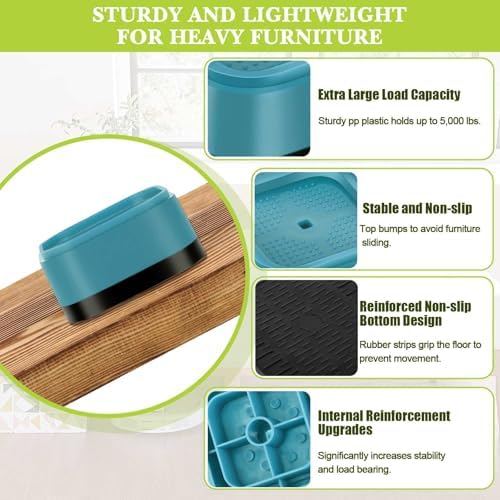 4 Pack Furniture Risers 1 Inch, Adjustable Bed Risers Heavy Duty for Table Desk Couch Chair Sofa Cabinet Bed Legs Dorm, Square Stackable Bed Raisers Blocks Lift Height 1", 2" or 3", Blue