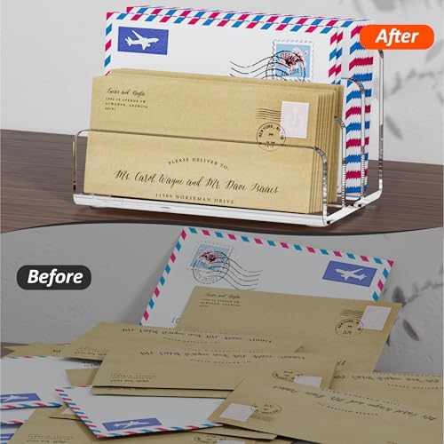 FUCDTEFC Mail Organizer Countertop, 3 Section Clear Acrylic Small File Holders Letter Organizer for Desk, Modern Filing Accessories for Document, Office, Home, School