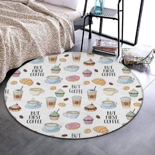 Women's Large Home Decor Mat, Soft Round Yoga Carpet, Non Slip Machine Washable Home Office Circle Rug Coffee Nut, 60inch