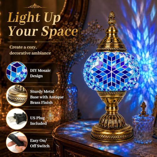 Joyclub DIY Turkish Mosaic Lamp Kit for Adults, Beginner Friendly, Blue