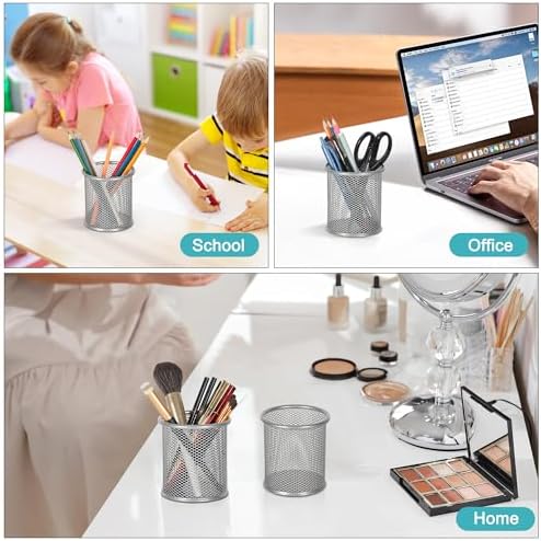 EasyPAG Pencil Holder for Desk, 2 Pack Metal Pen Organizer, Mesh Pencil Cup Organizer for Home, Office, Classroom, School, Silver
