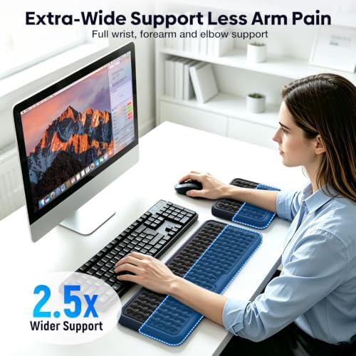 MEKASS Extra Large Wide Wrist Rest Set for Keyboard and Mouse, Ergonomic Memory Foam Wrist Support with Non-Slip Silicone Base, Pain Relief, Desk Cushion for Office, Work, Gaming