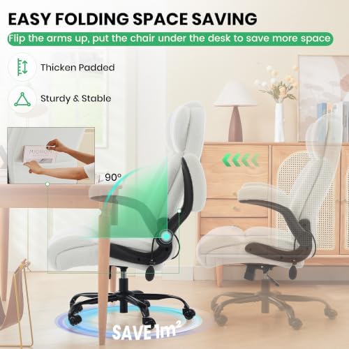 500lbs Big and Tall Office Chair Adjustable Lumbar Support for Back Pain, Extra Wide Seat Executive Office Chair Thick Armrest Pad, Heavy Duty Base&Upgraded Wheels, Ergonomic Desk Chair (Cloud White)
