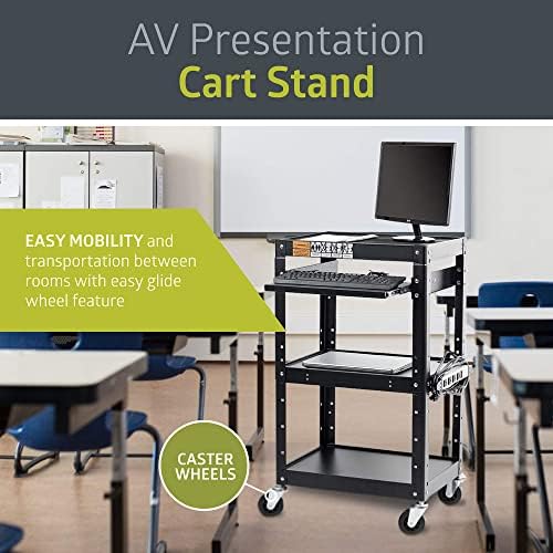 Pearington AV Presentation Cart Stand for Video Projector, TV, Laptop Computers, Printers, Metal Construction Rolling Storage Cart with Adjustable Shelves, 4 Wheels, 4 Outlets, 12ft Cord, Black