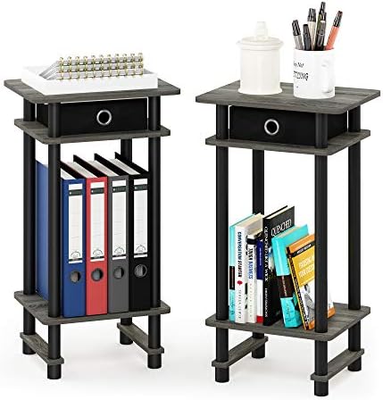 Furinno Turn-N-Tube Set of 2 Toolless 3-Tier Side Table, Grey Oak