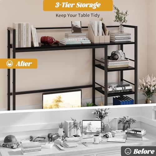 HavenlyYouth Desk Shelf, 38.6 Inch Wood Desk Organizer Shelf for Computer Monitor, Desk Hutch Storage, Desktop Shelf for Top of Desk, 3 Tier Desktop Bookshelf for Home Office Dorm, Black