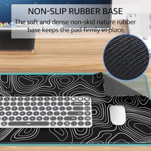 KTRIO Large Gaming Mouse Pad, 31.5 x 11.8 in, Black Topographic, XL