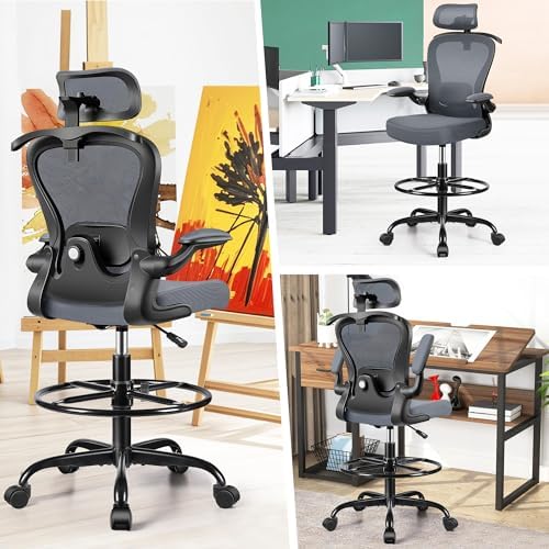 AtHope Drafting Chair, Tall Office Chair with 3D Lumbar & Head Support