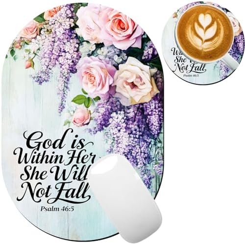 Small Mouse pad, Portable, Waterproof Non-Slip Rubber Bottom, Suitable for Wireless Mouse, Laptop Keyboard Tray for Both Men and Women, Office Travel 7.1x10.6in，Floral Psalm 46:5
