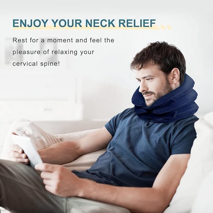 Neck Stretcher, Neck Traction Device, Cervical Traction Device for Neck Pain Relief, Neck Brace Adjustable Inflatable Neck Stretcher, Neck Decompression Devices Home Use (Dark Blue)