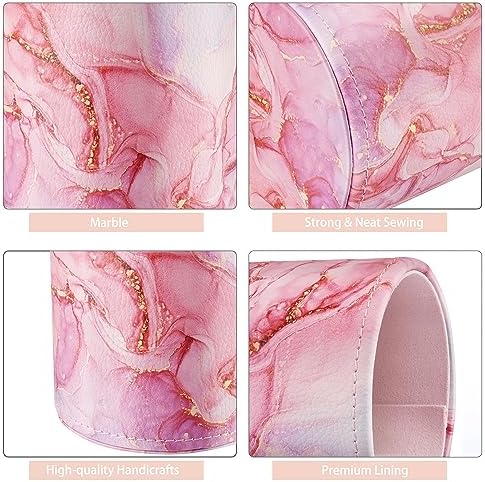 Pen Holder for Women Girls, Pencil Cup Pink Desk Decor, Makeup Brush Holder Large Pu Leather Multi-Functional Organizer Cup for Office, Classroom, Home, Red Marble