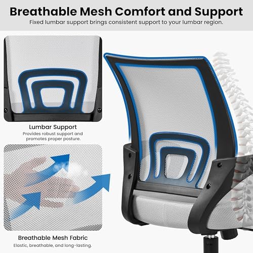 Yaheetech Mid-Back Mesh Computer Office Desk Chair Adjustable Swivel, Grey