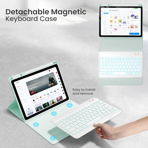 Magnetic Keyboard Case for iPad 10th/11th Generation A16, 10.9/11 Inch 7 Color Backlit Detachable Wireless Keyboard, 360° Rotatable Cover with Pencil Holder for iPad 10th Gen 2022 (Green)