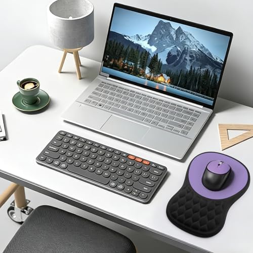 Ergonomic Mouse Pad with Wrist Rest Sloped Massage Design (Black + Purple)
