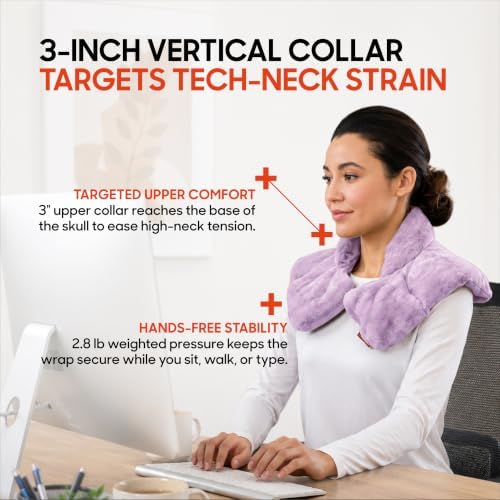 Sharper Image Heated Neck & Shoulder Wrap - Microwavable Warm & Cooling Plush Pad, Scented Aromatherapy (100% Natural Lavender & Herb Spa Blend), Pain Tension Headache Relief Therapy, Gift for Women