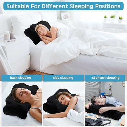 Hahafelt Cervical Neck Pillow Case Plush with Zipper, Black, Queen Size
