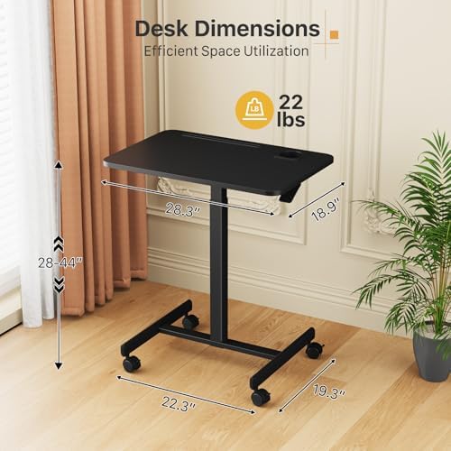28 inch Mobile Laptop Desk, Portable Sit Stand Cart with Wheels