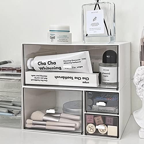 Desk Organizer Stackable Storage Drawers with 3 Compartments Stackable Drawers Great for Desk Storage, Makeup Storage Bathroom Organization Accessories Etc (White)