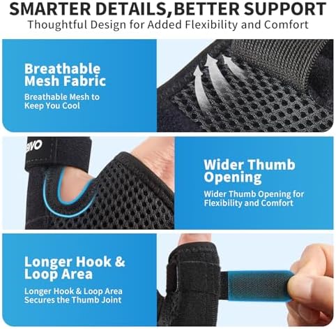 CAMBIVO Thumb Brace with Adjustable Straps, Breathable Wrist Support with Open-Palm for Arthritis, De Quervain's Tenosynovitis, Sprains, Fits Right or Left (Black, L/XL) (Pack of 2)