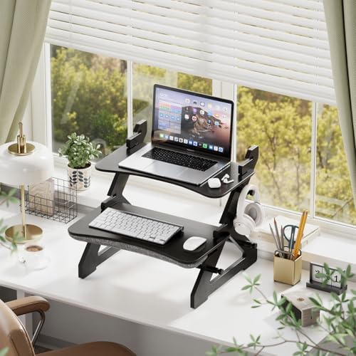 Amazer 22 inch Standing Desk Converter, Bamboo Desk Riser with Lap Desk