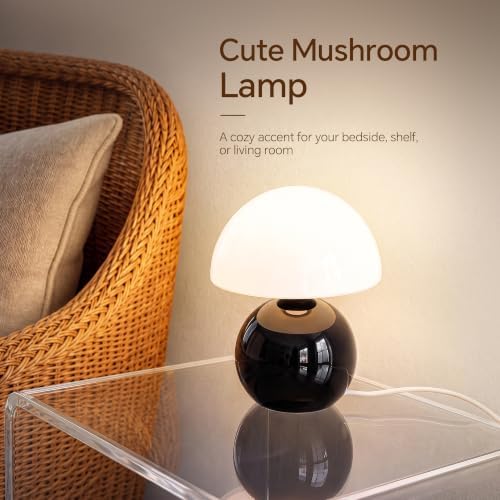 Dawnwake Mushroom Lamp Table Lamp for Bedroom-Small Desk Table Lamps,Black