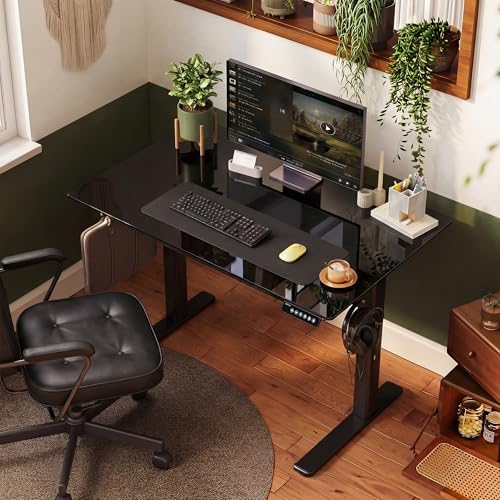 INNOVAR Glass Standing Desk with Drawers 35 x 20 Inch Black