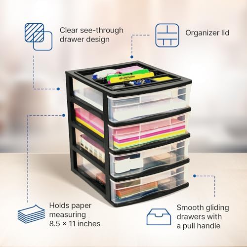 Gracious Living 4-Drawer Desktop/Countertop Organizer, Black/Clear, 4 Pack