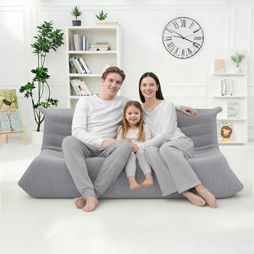 HABUTWAY Bean Bag Chairs Fireside Lazy Floor Sofa,3 Seater,Light Grey