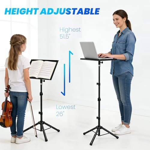 Projector Stand Tripod, Adjustable Height 26 to 51.5 Inch Laptop Tripod Stand, Heavy Duty Projector Holder, Portable Outdoor Projector Stand for Outdoor Movies, Home and Office