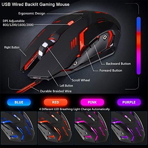One Hand RGB Gaming Keyboard and Backlit Mouse Combo, USB Wired Rainbow Letters Glow Single Hand Mechanical Feeling With Wrist Rest Support, Gaming Set for Game