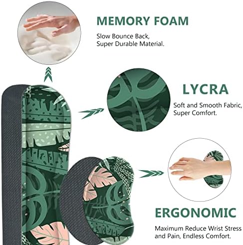 AIMSA Large Gaming Mouse Pad Set, Keyboard Wrist Rest Support Mouse Pad, Ergonomic Memory Foam Multifunctional Extended Desk Mat 35x15.7in Anti-Slip Rubber Base for Office Home, Pink Green Leaves