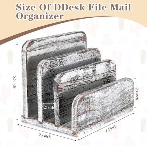 Briwooody Wooden Mail Organizer 3 Slots Mail Holder, Old White