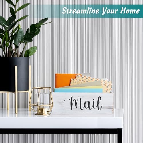DRASTAR Mail Organizer Countertop, Mail Holder Wall Mount, Retro White Mail Sorter Organizer, Envelope Holder for Home Office