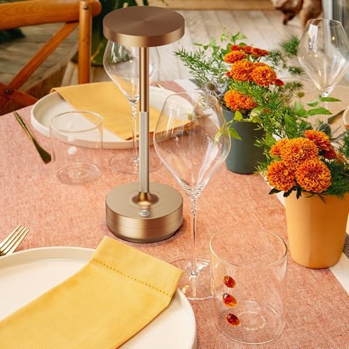 SAKRINGT Rechargeable Cordless Table Lamp - Battery Operated LED Portable Table Light with 3 Color Stepless Dimming, Memory Function - IP54 Waterproof for Outdoor, Restaurant, Patio, Camping