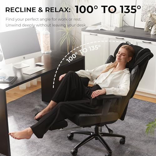 Dowinx Big and Tall Office Chair 400 Lbs with Rotating Massage Lumbar Support, Thick Seat Cushion and Adjustable Armrest,Computer Gaming Chair with Footrest,Mesh Black