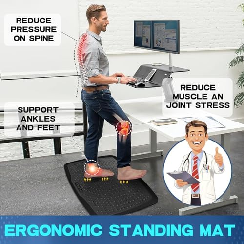 Large Comfort Standing Desk Mat (17"x28") - 3/4 Thick PU Foam Anti Fatigue Foot Massage Mat with Acupressure Points, Non-Slip Waterproof Easy Clean Kitchen Floor Mat for Office Home