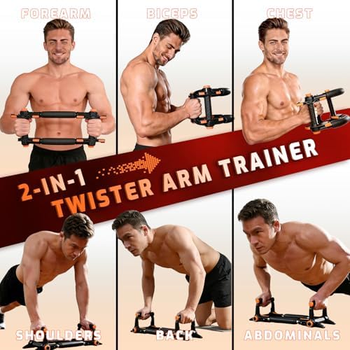 Twister Arm Trainer with Push-Up Grips, Adjustable Resistance (20-90LB), Unisex Chest Workout Equipment, Spring Resistance Exerciser for Muscle Building & Shaping