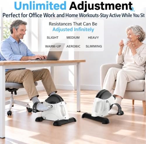 Under Desk Pedal Exerciser, Portable Silent Mini Bike, Stepless Resistance, 2-in-1 Arm & Leg Workout, Digital Monitor, Multi Colors, Fitness Gift for Office Workers, Adults & Seniors