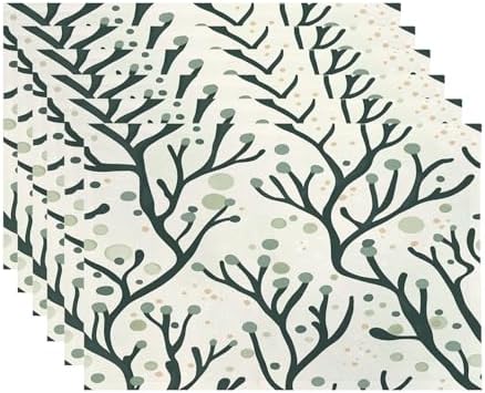 Marine Ocean Inspired Linen Placemats, Abstract Art Minimalist Table Mats for Table Washable Heat Insulation Thick Dining Mat, Indoor/Outdoor 12X18 in 6 Pcs