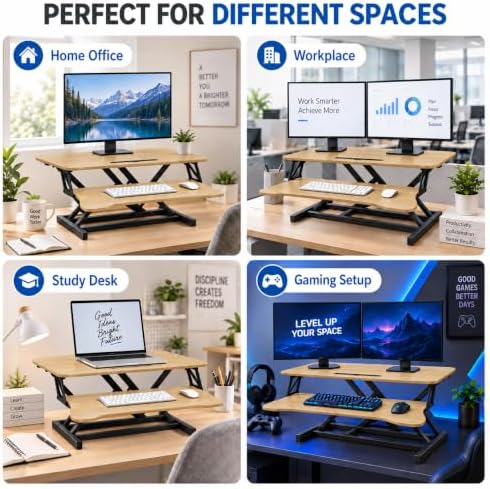Standing Desk Converter, Adjustable Dual Monitor Riser, Natural