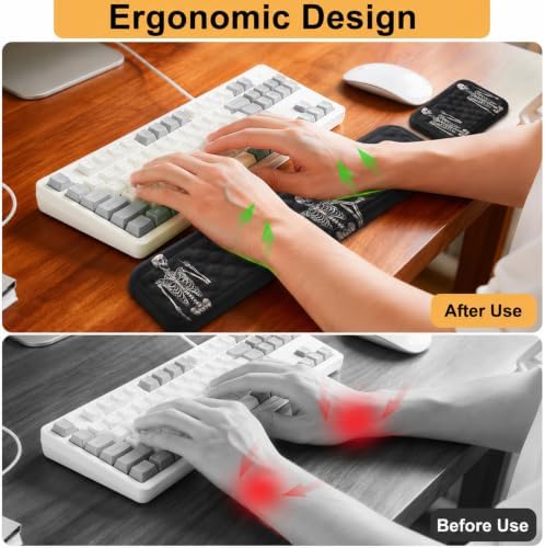 Keyboard Wrist Rest Mouse Wrist Support, Memory Foam Wrist Rest Pad for Computer Laptop, Ergonomic Wrist Cushion Support for Typing Pain Relief, Gaming Home Office, Human Skeleton